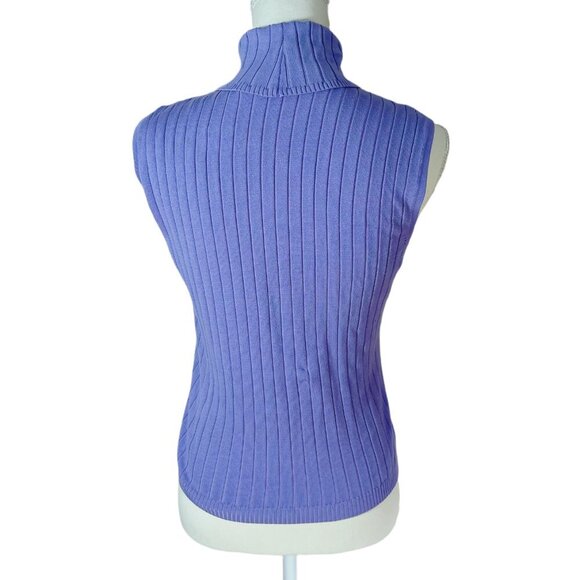 y2k Vintage Silk Norm Thompson Purple Ribbed Turtleneck Tank Top Mod Size M - Picture 4 of 8